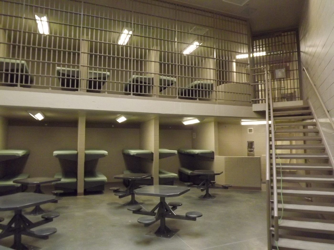 Two-tier dayroom and cell block interior at the Washington County Correctional Facility