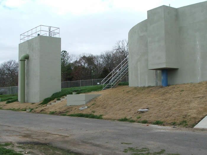 Concrete water storage tank structures on site